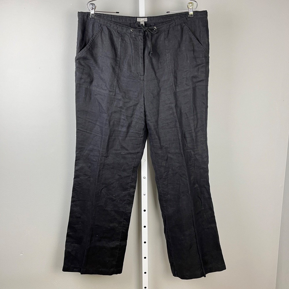 J. Jill Black 100% Linen Pants Womens Size 16 Tall Wide Leg Drawstring Lagenlook